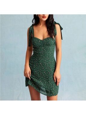 Rihoas Green Sweetheart Neck Floral Slip Mini Dress medium